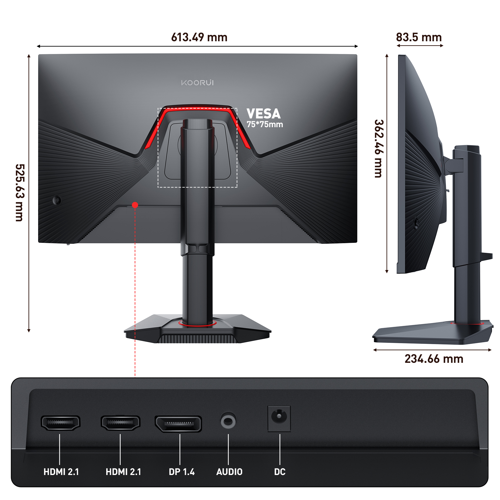 KOORUI 27 inch Gaming Monitor,One-Click Dual-Mode 4K UHD 160Hz / FHD 320Hz, 1ms, 95% DCI-P3/100% sRGB, HDR400, Adaptive Sync, HDMI 2.1/DP 1.4(Cable Include), VESA 75×75, Height Adjustable - Black