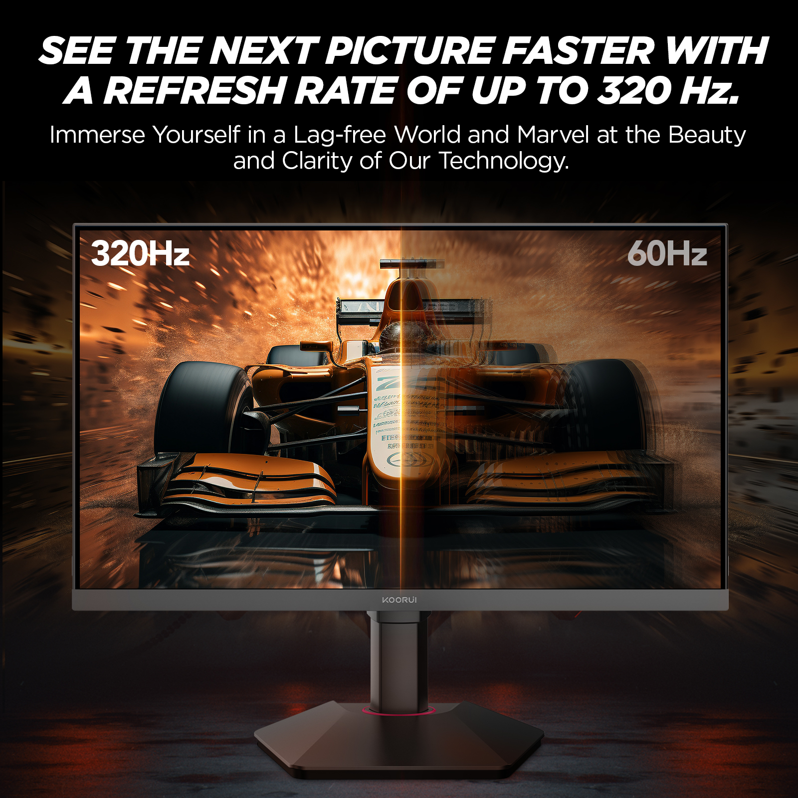 KOORUI 25 inch 320Hz Gaming Monitor,1ms GTG,FHD 1080P 95% DCI-P3, HDR400, Adaptive Sync, HDMI 2.0/DP 1.4, VESA 75x75, Height Adjustable - Black