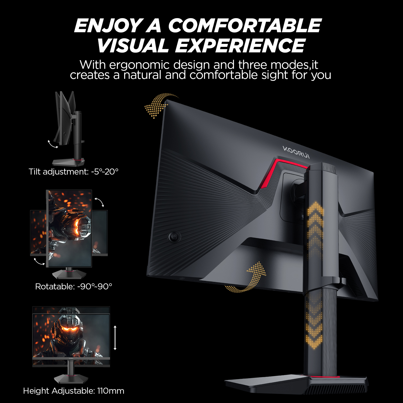 KOORUI 25 inch 320Hz Gaming Monitor,1ms GTG,FHD 1080P 95% DCI-P3, HDR400, Adaptive Sync, HDMI 2.0/DP 1.4, VESA 75x75, Height Adjustable - Black