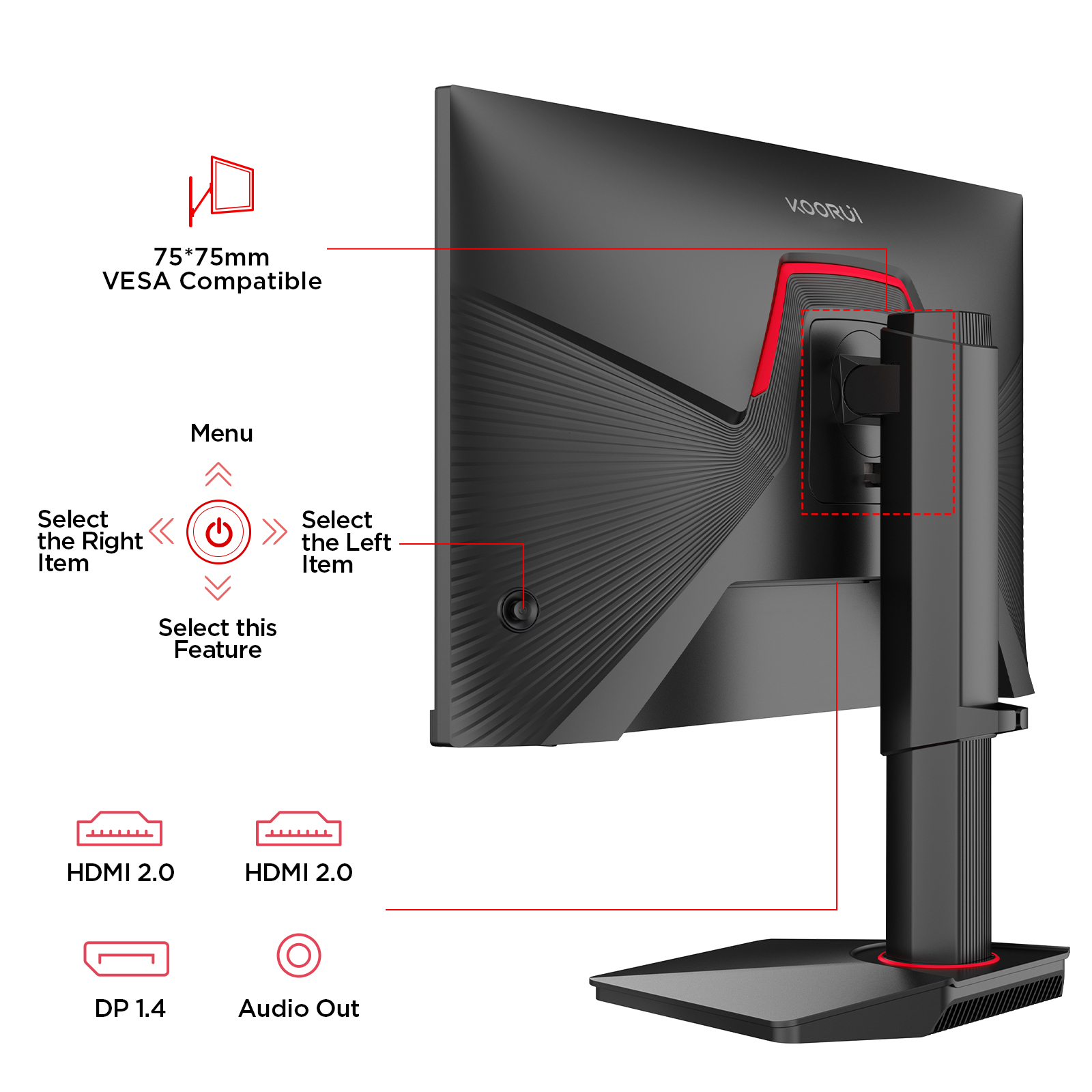 KOORUI 25 inch 320Hz Gaming Monitor,1ms GTG,FHD 1080P 95% DCI-P3, HDR400, Adaptive Sync, HDMI 2.0/DP 1.4, VESA 75x75, Height Adjustable - Black