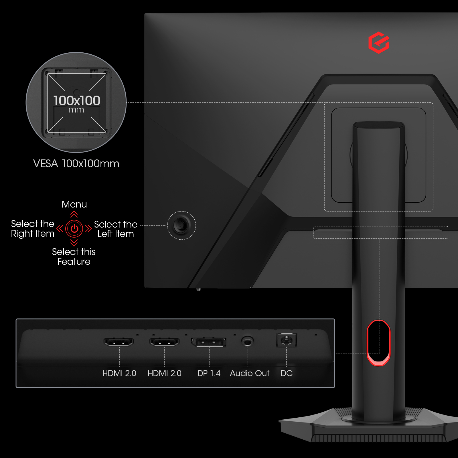 KOORUI 27" 2K QD-MiniLED Gaming Monitor - 200Hz 1ms, 97% DCI-P3, HDR1000, 300,000:1 Contrast, Adaptive Sync, HDMI 2.0/DP1.4 (Cables Included), VESA 100x100, Height Adjustable - Black