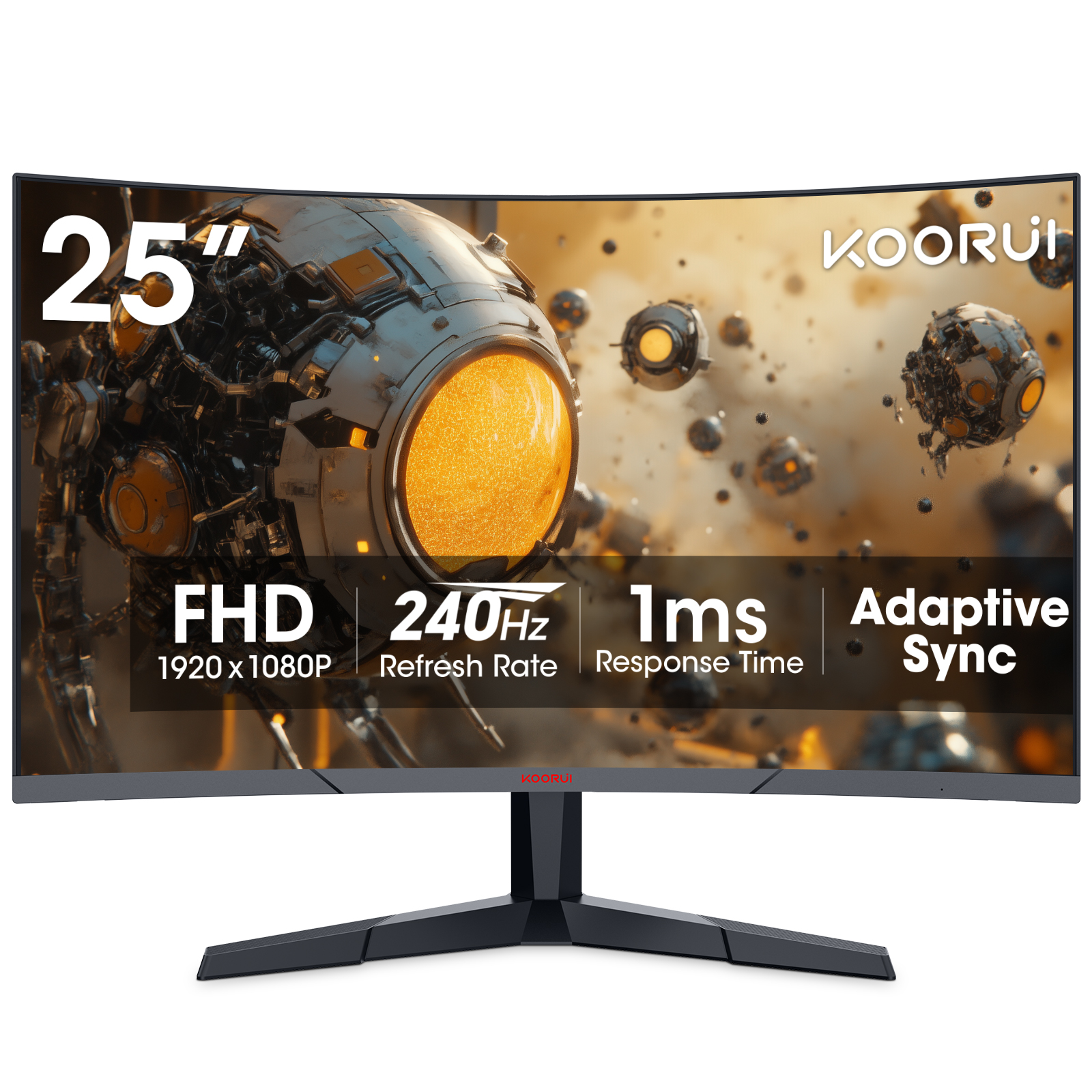 KOORUI 25 inch 240Hz 1500R Curved Gaming Monitor,1ms GTG,FHD 1080P,90% DCI-P3, 3000:1 Contrast, HDR10, Adaptive Sync, HDMI 2.0/DP 1.4(Cable Include), VESA 75x75 - Black
