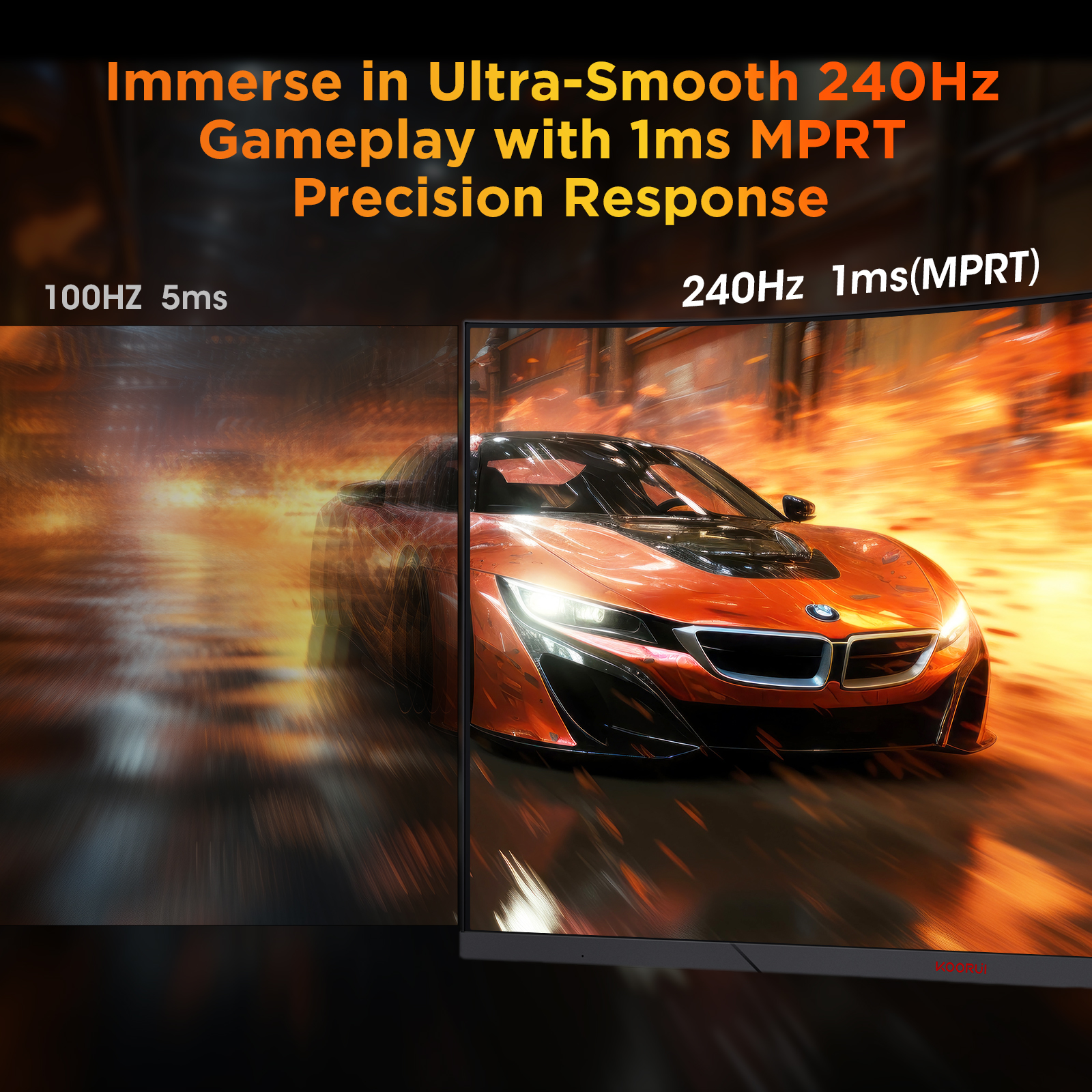 KOORUI 25 inch 240Hz 1500R Curved Gaming Monitor,1ms GTG,FHD 1080P,90% DCI-P3, 3000:1 Contrast, HDR10, Adaptive Sync, HDMI 2.0/DP 1.4(Cable Include), VESA 75x75 - Black