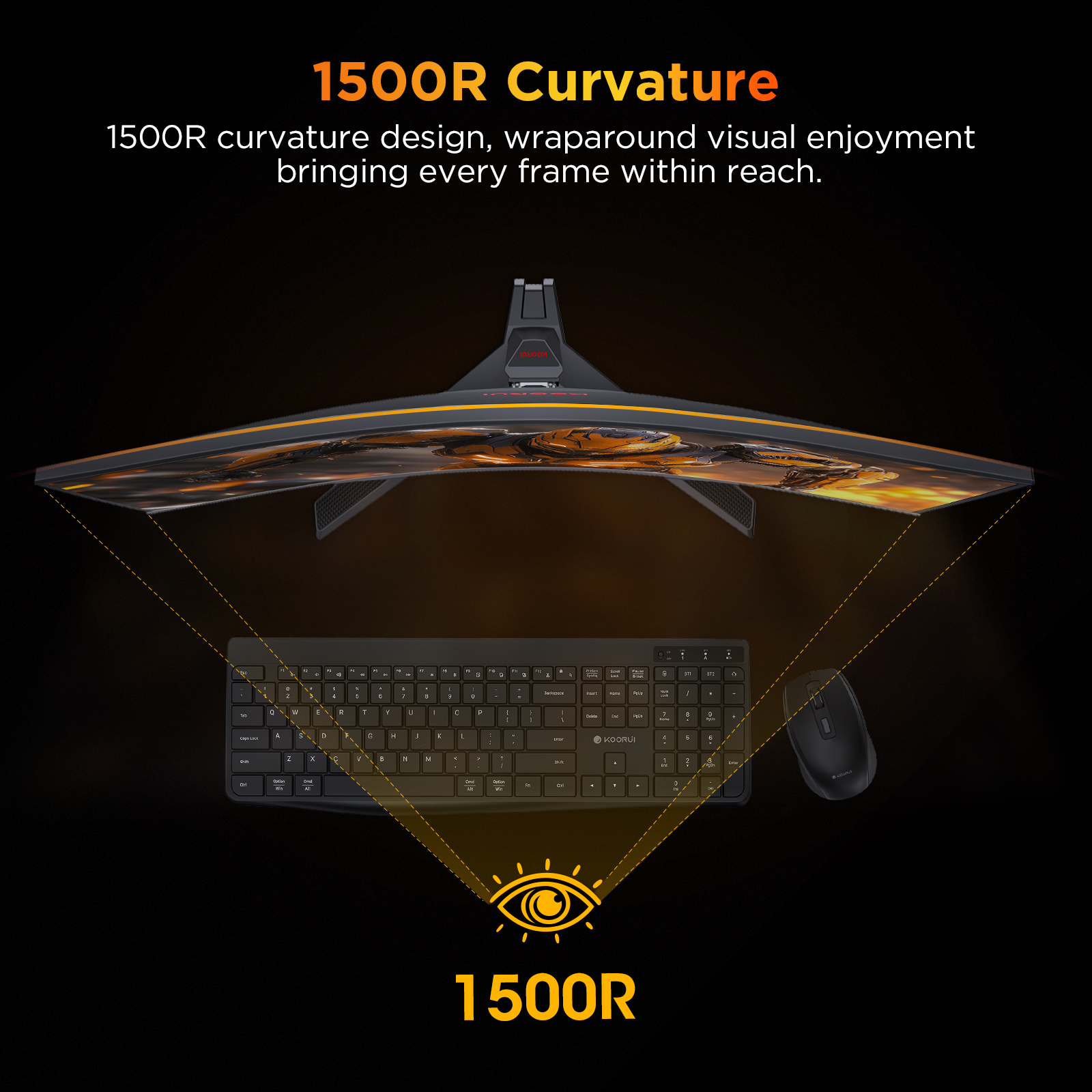 KOORUI 25 inch 240Hz 1500R Curved Gaming Monitor,1ms GTG,FHD 1080P,90% DCI-P3, 3000:1 Contrast, HDR10, Adaptive Sync, HDMI 2.0/DP 1.4(Cable Include), VESA 75x75 - Black