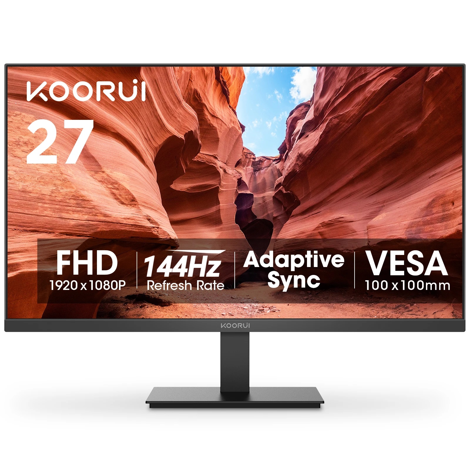 KOORUI 27 Inch Monitor, FHD 1920 x 1080 144Hz Computer Monitor Frameless Office Gaming Monitor with Ergonomic Tilt 1 x HDMI & 1 x VGA (HDMI Cable Included) E2712K