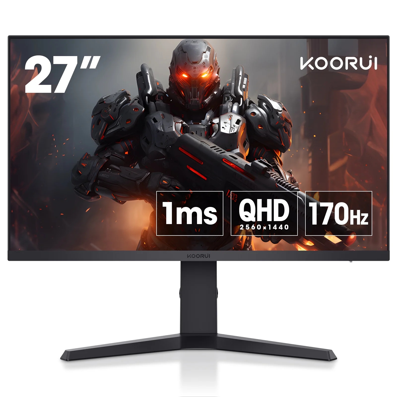 KOORUI 27'' 170Hz IPS 1ms HDR 400, QHD Gaming Monitor (2560 * 1440) Vertical Rotating, Adpitive Sync, 2X HDMI & DisplayPort 2K Monitor, Height Adjustable 27E3Q