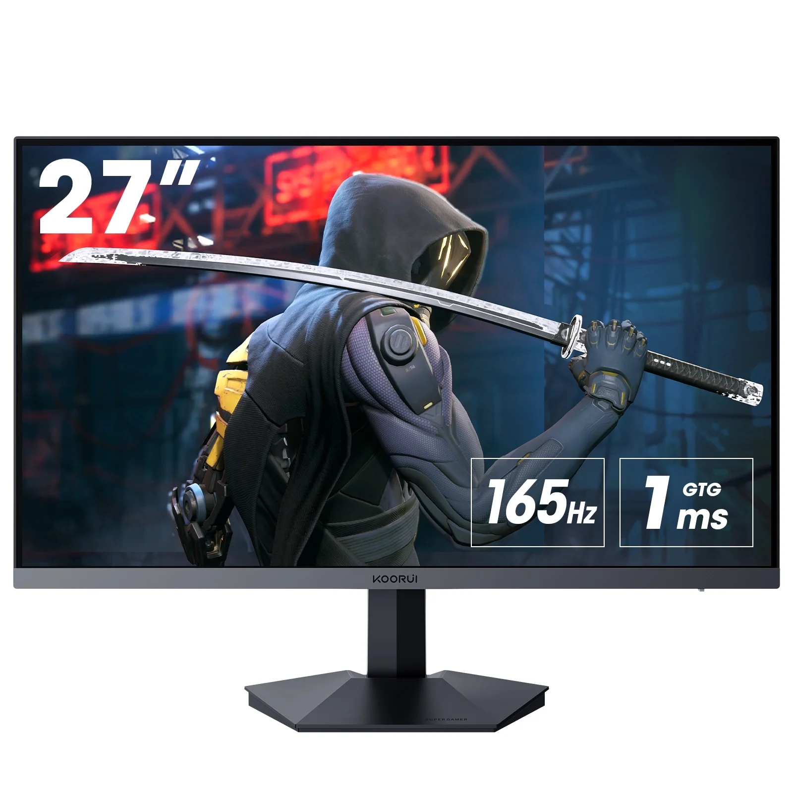 KOORUI 27 Inch Gaming Monitor Full HD 1920 x 1080p IPS Display 165Hz, 1ms, 75 x 75 mm VESA Mountable, Ergonomic Tilt, HDMI, DisplayPort, Black