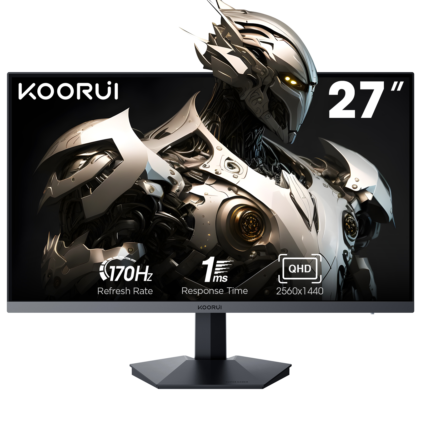 KOORUI 27 Inch QHD Gaming Monitor 170Hz, 1ms, IPS Panel, HDR10, DCI-P3 90% Color Gamut, Adaptive-Sync Compatible, (2560x1440, HDMI, DisplayPort) Black
