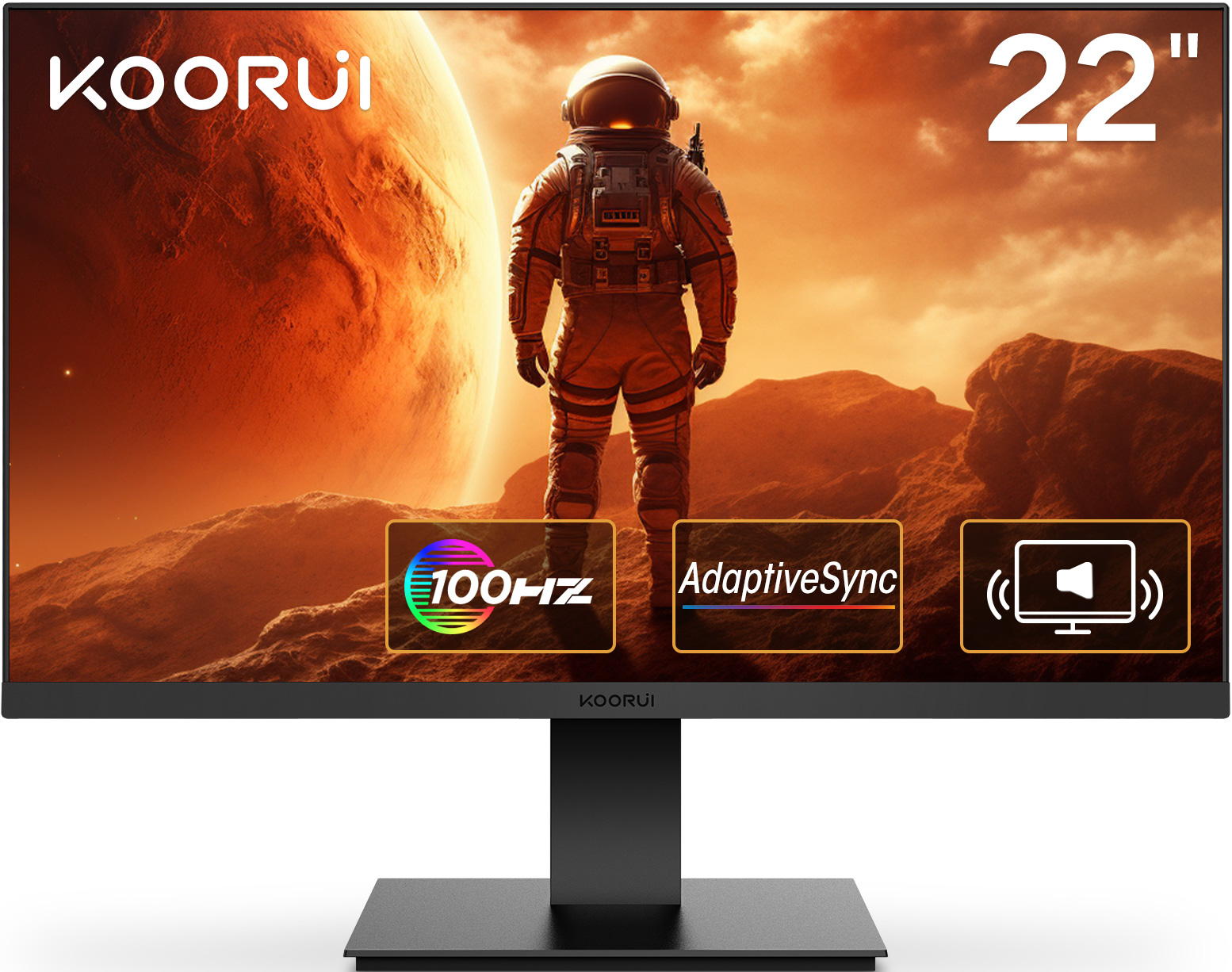 KOORUI 22 inch Computer Monitor,100Hz FHD 1080P PC Desktop Gaming Monitors for Computer,Build-in Speakers,Adaptive Sync,HDMI VGA Ports