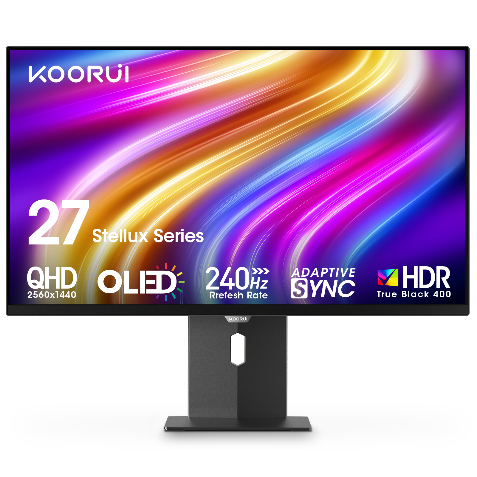 KOORUI Stellux 27’’ QD-OLED 240Hz Gaming Monitor, QHD 1440P Display with AdaptiveSync, 0.03ms (GtG), HDR True Black 400, HDMI 2.1 & DisplayPort, Tilt/Height/Swivel Stand, S2721XO