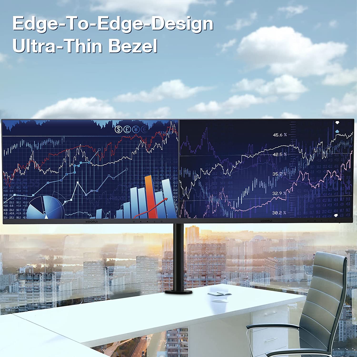 KOORUI 27 inch IPS High-Performance 75Hz 5ms 99% sRGB Office Monitor,Full HD(1920 x 1080p) 3-Side Borderless Computer Monitor,VGA/HDMI Port, Visioncare Blue light filter Non-flash screen-Koorui