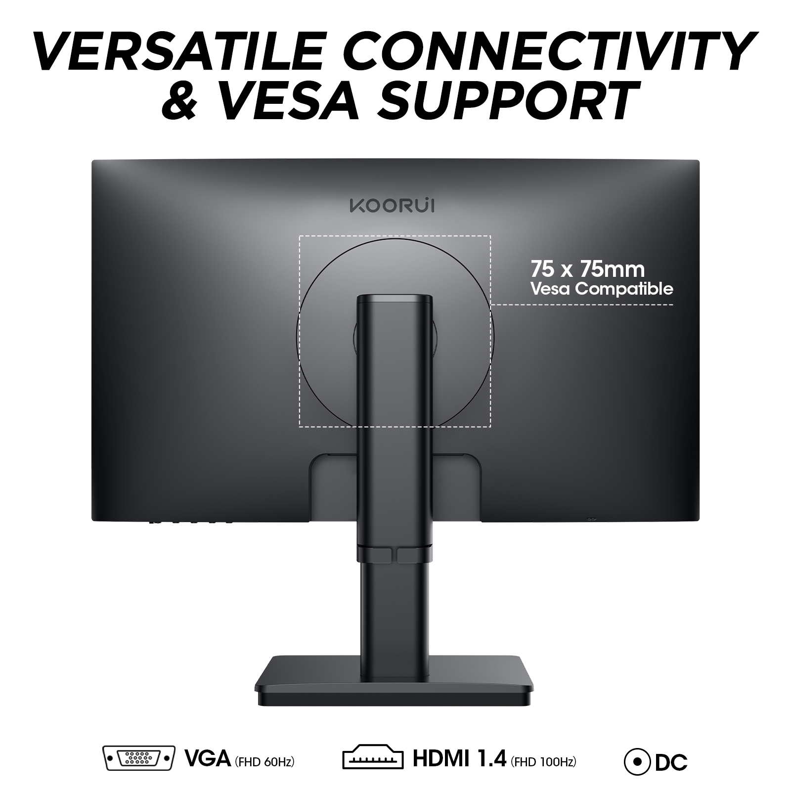 KOORUI 27N6 27 inch Monitor, FHD (1920 x 1080p) IPS Display, 99% sRGB, HDMI,VGA, Tilt Pivot Vertical Height Adjustable, VESA Compatible, Black