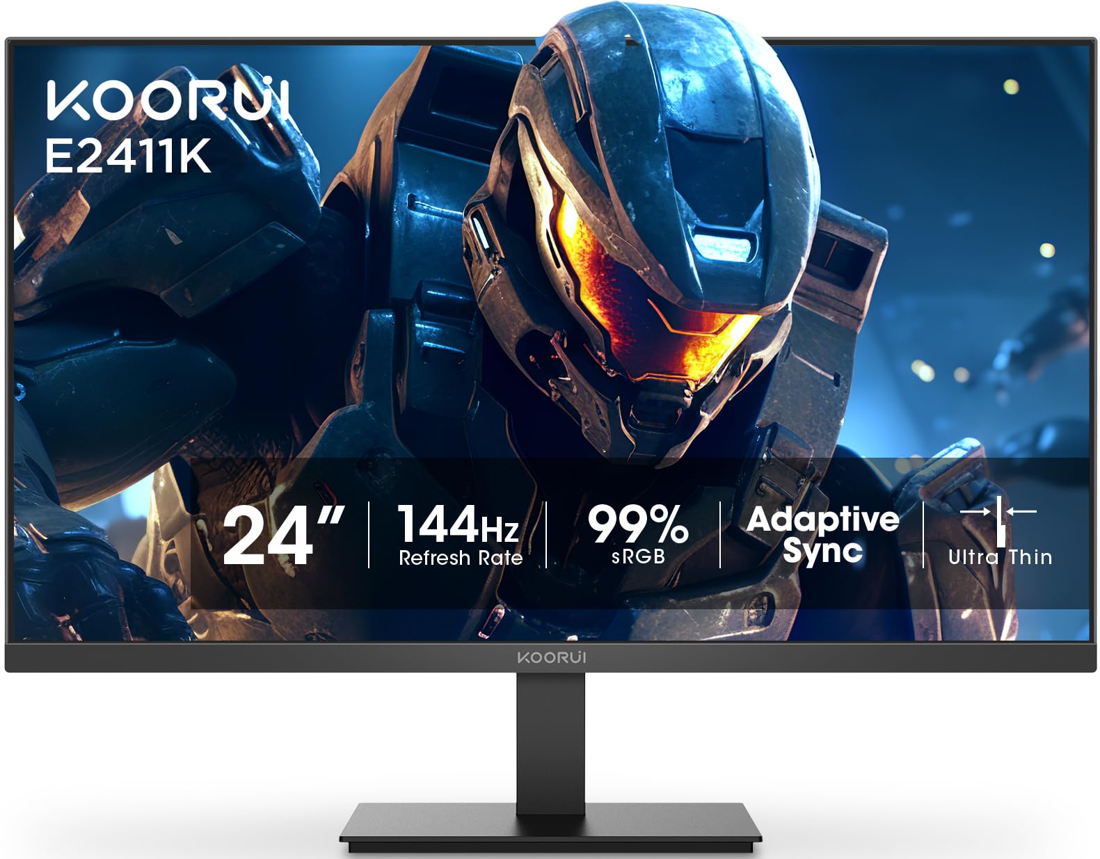 KOORUI 24 inch Computer Monitor, 144Hz IPS FHD (1920 x 1080) 99% sRGB 1000:1,Adaptive Sync,PC Desktop Monitors for Computer,HDMI/VGA Ports,100 x 100 mm VESA Mountable,Eyecare,Black