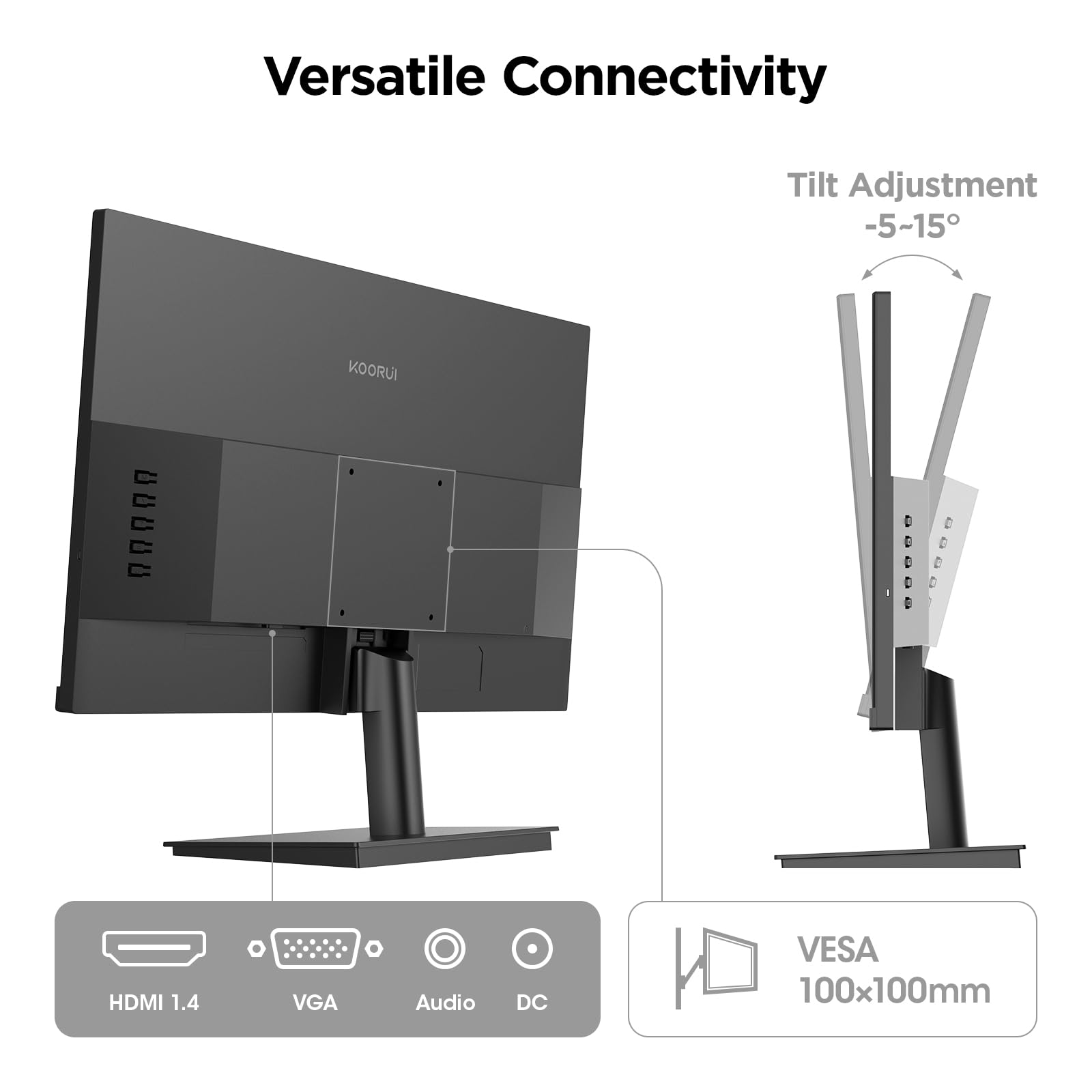 KOORUI 24 inch Computer Monitor, 144Hz IPS FHD (1920 x 1080) 99% sRGB 1000:1,Adaptive Sync,PC Desktop Monitors for Computer,HDMI/VGA Ports,100 x 100 mm VESA Mountable,Eyecare,Black