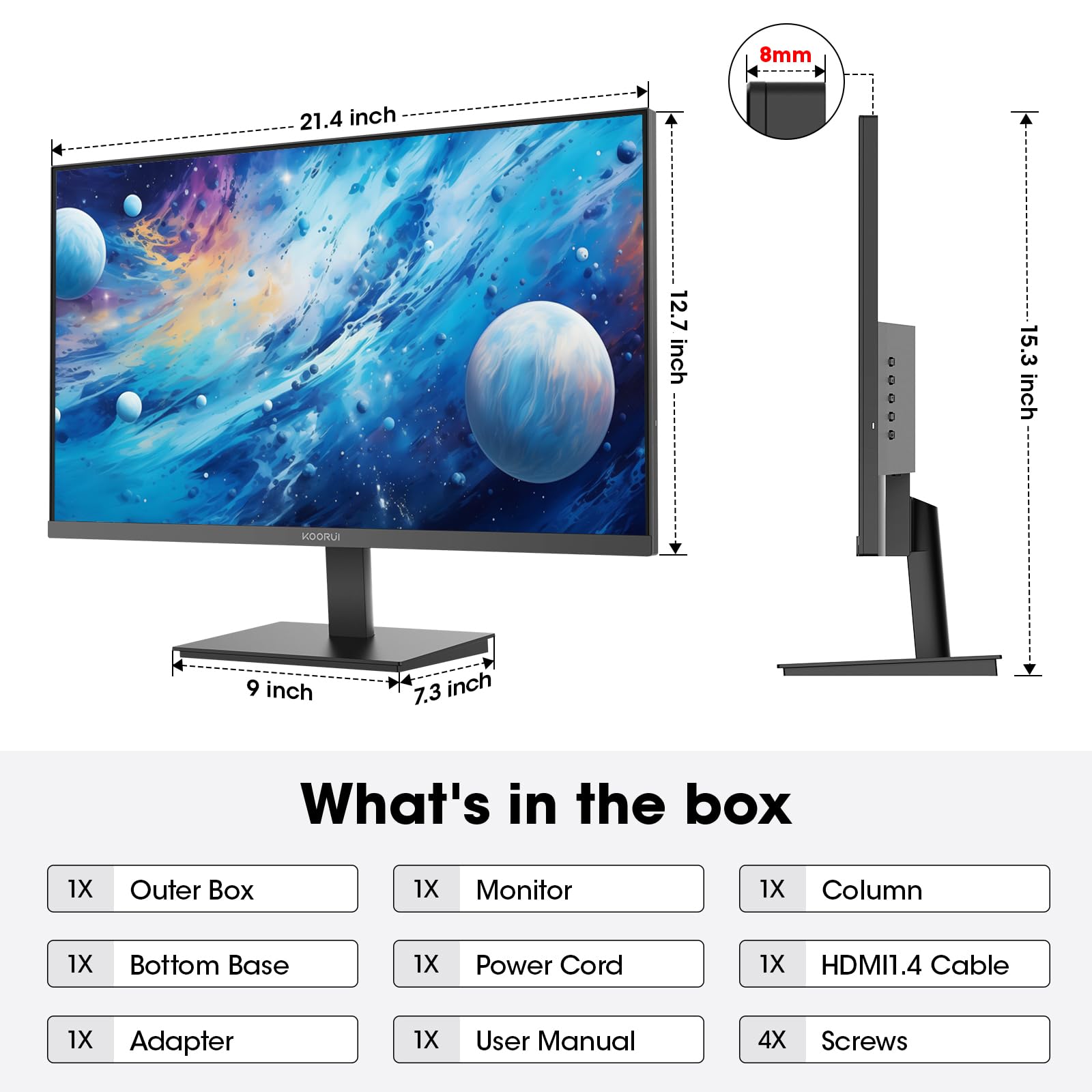 KOORUI 24 inch Computer Monitor, 144Hz IPS FHD (1920 x 1080) 99% sRGB 1000:1,Adaptive Sync,PC Desktop Monitors for Computer,HDMI/VGA Ports,100 x 100 mm VESA Mountable,Eyecare,Black