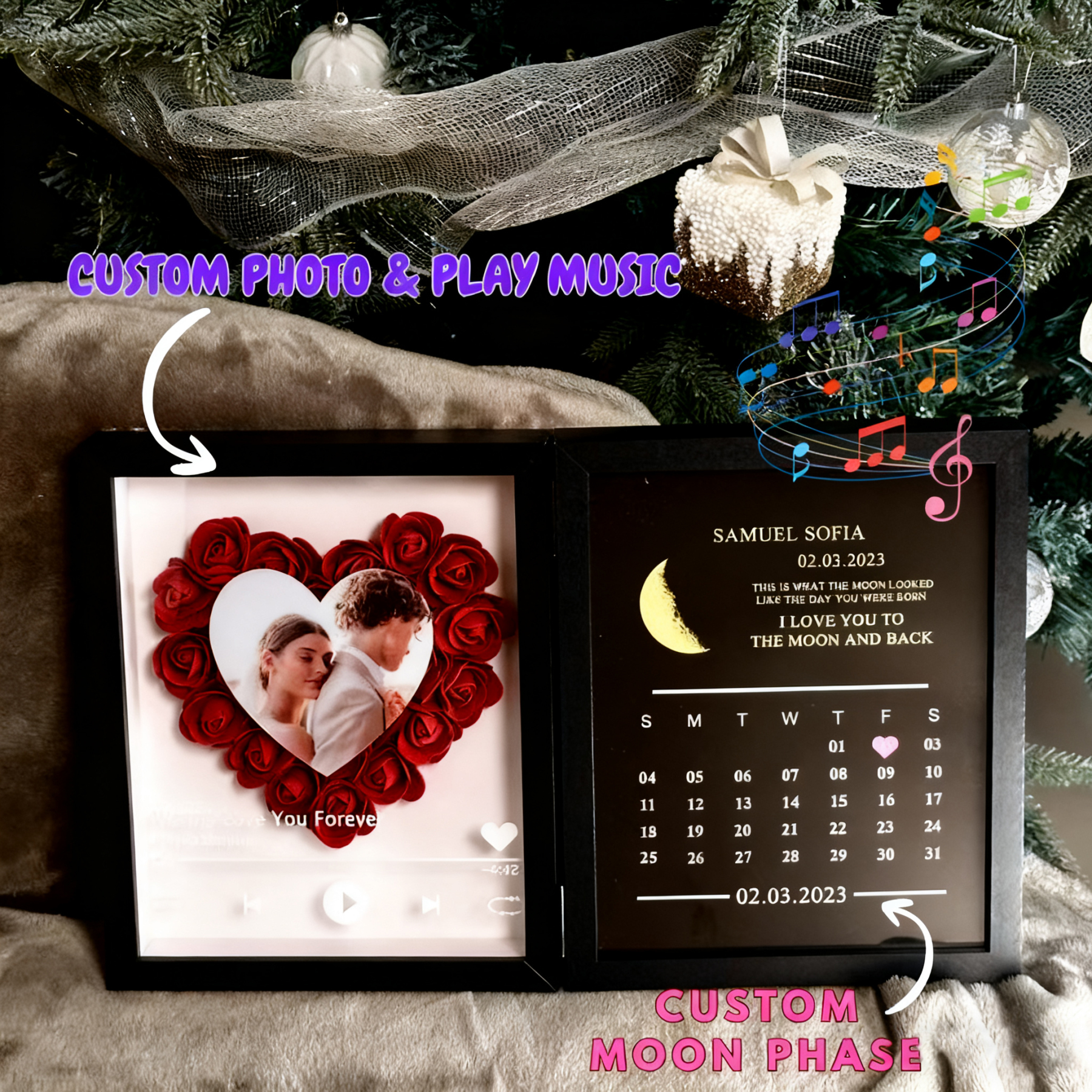 Personalised Photo Flower Shadow Music Box Moon Anniversary Gift
