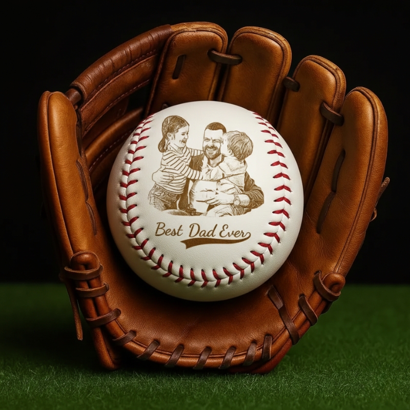 Personalised Photo on Baseball Ball Engraved Custom Your Kids Picture Father's Day Present