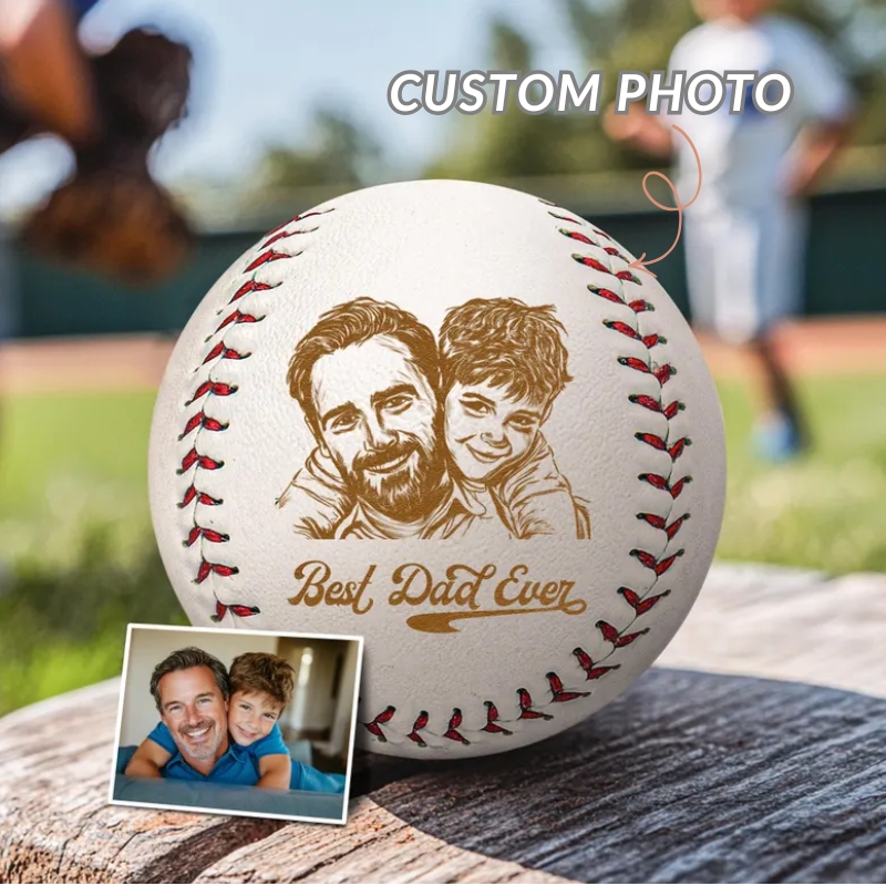 Personalised Photo on Baseball Ball Engraved Custom Your Kids Picture Father's Day Present