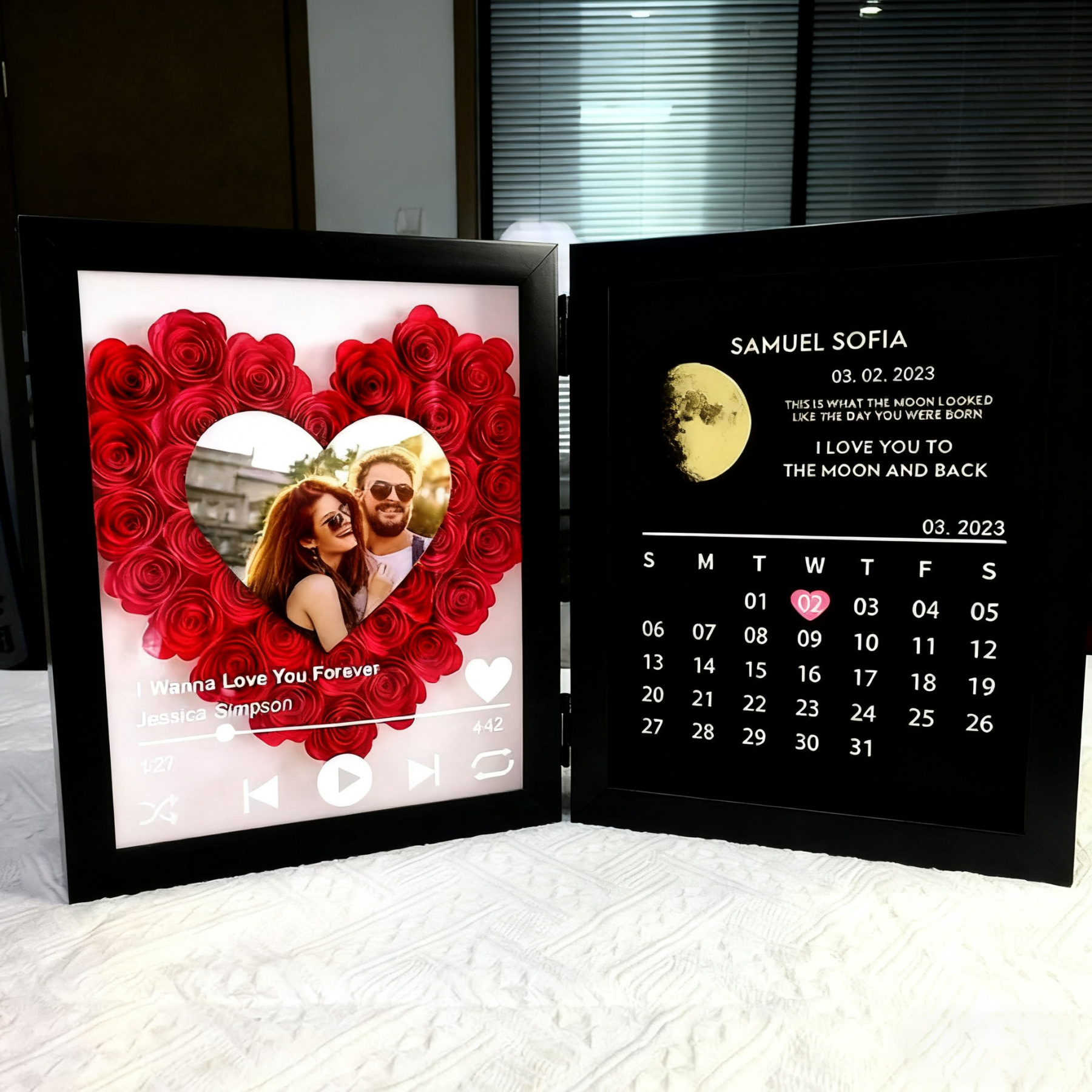 Personalised Photo Calendar Frame Custom Moon Phase Music Box Plays Music Anniversary Gift for Her