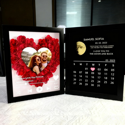 Personalised Photo Calendar Frame Custom Moon Phase Music Box Plays Music Anniversary Gift for Her