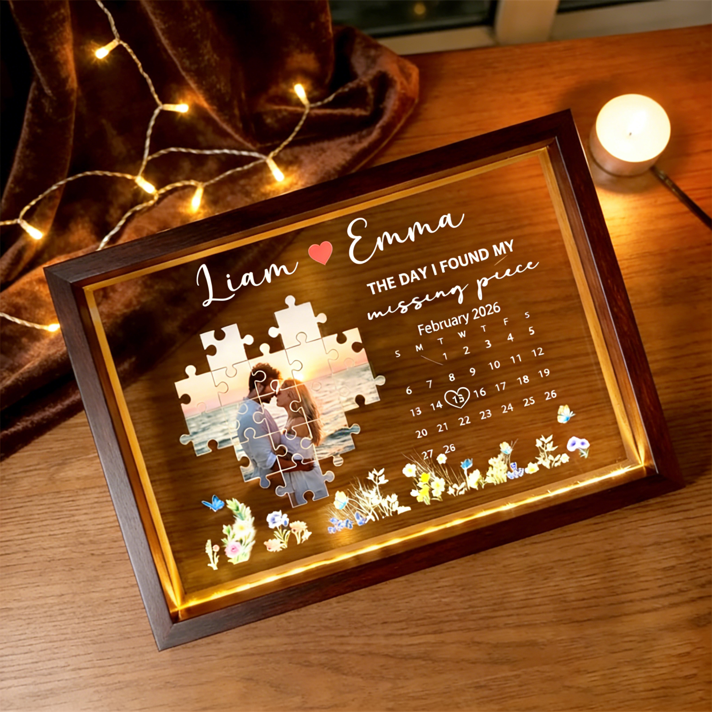 Custom Light Frame with Photo The Day I Found My Missing Piece Personalised Valentine's Day Gifts