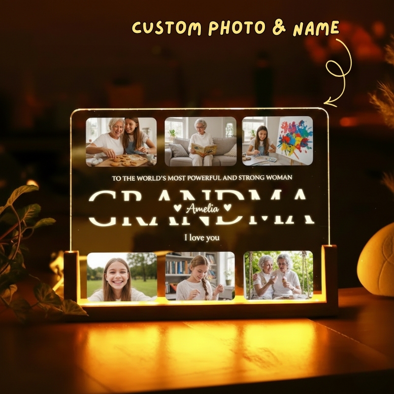 Personalised LED Night Light with Custom Wooden Base Unique Mother's D
