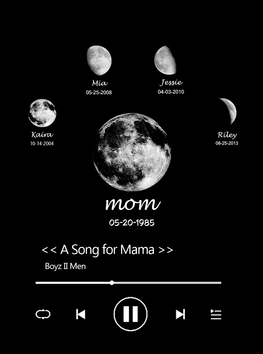 Photo Frame with Music Custom Whole Song Frame Personalised Moon Phases Music Player Mother's Gift for Mom