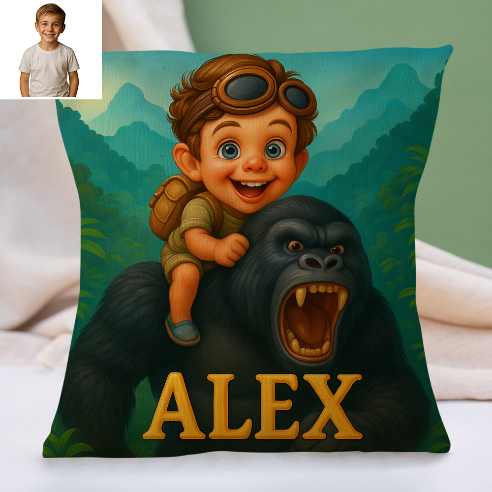 Custom Cartoon Portrait Pillow with Child Photo and Name Personalised Cushion for Nursery or Kids Bedroom Decor