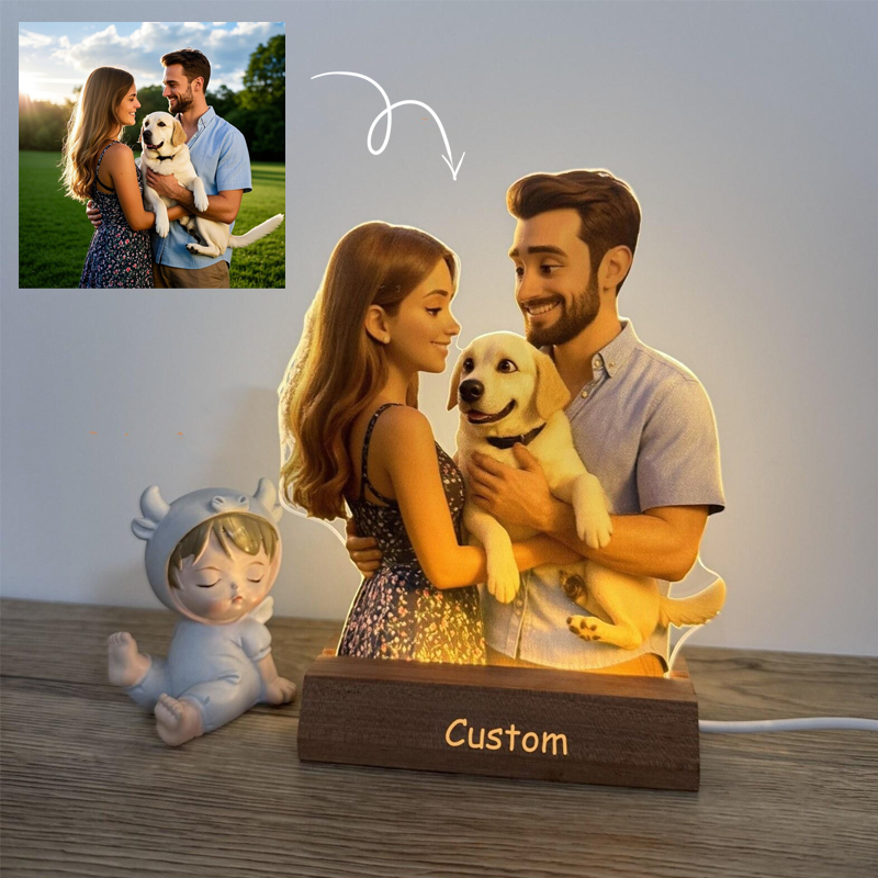 Personalised Pixar Inspired Cartoon Photo Portrait Photo Frame LED Nig