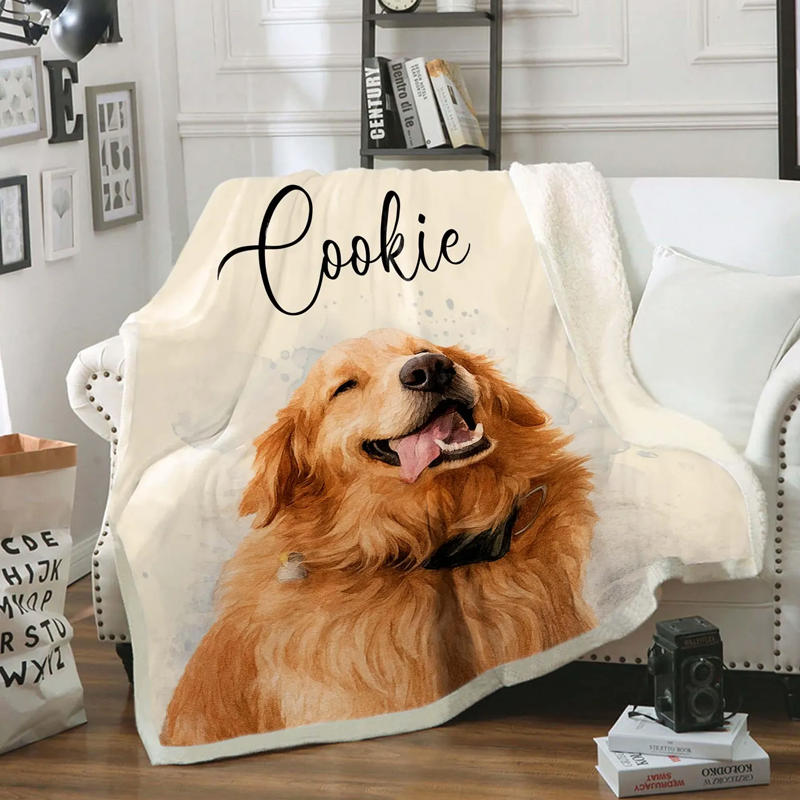 Custom Pet Portrait Blankets from Photo Personalised Dog Picture and Name Blanket Cute Cozy Christmas Gift for Pet Lovers