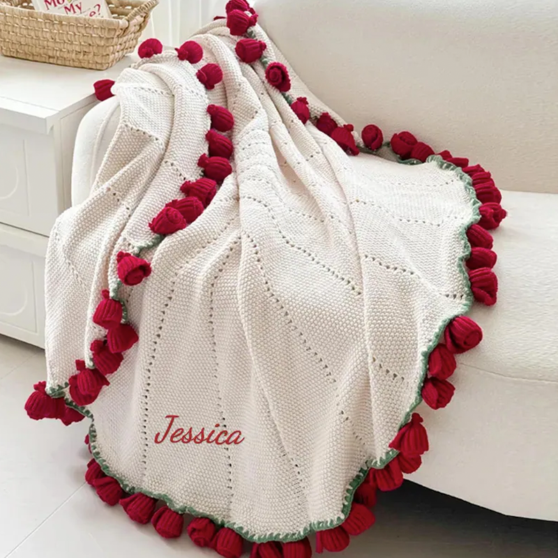 Handmade Finished Crochet Flower Blanket Bouquet Rose Knitted Bouquet Ready Made Throw Christmas Gift