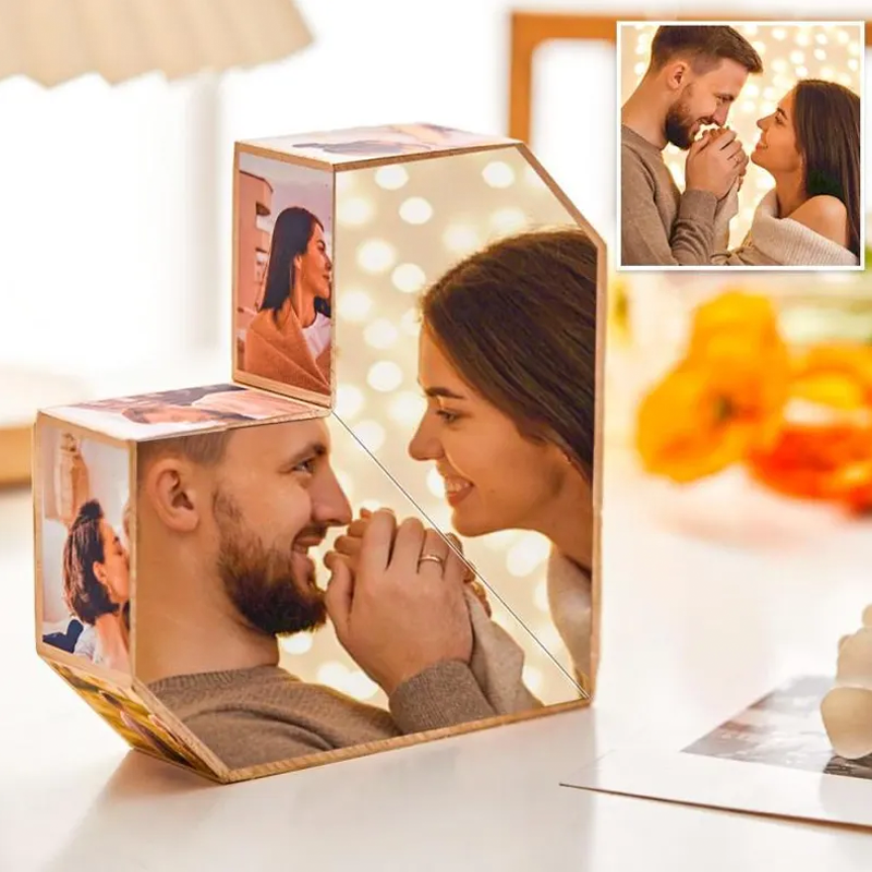 Custom Photo Rubic Cube Heart-Shaped Multi Photo Wooden Cube Personalised Folding 10 Photos Frame Keepsake Gift for Anniversary or Loved One
