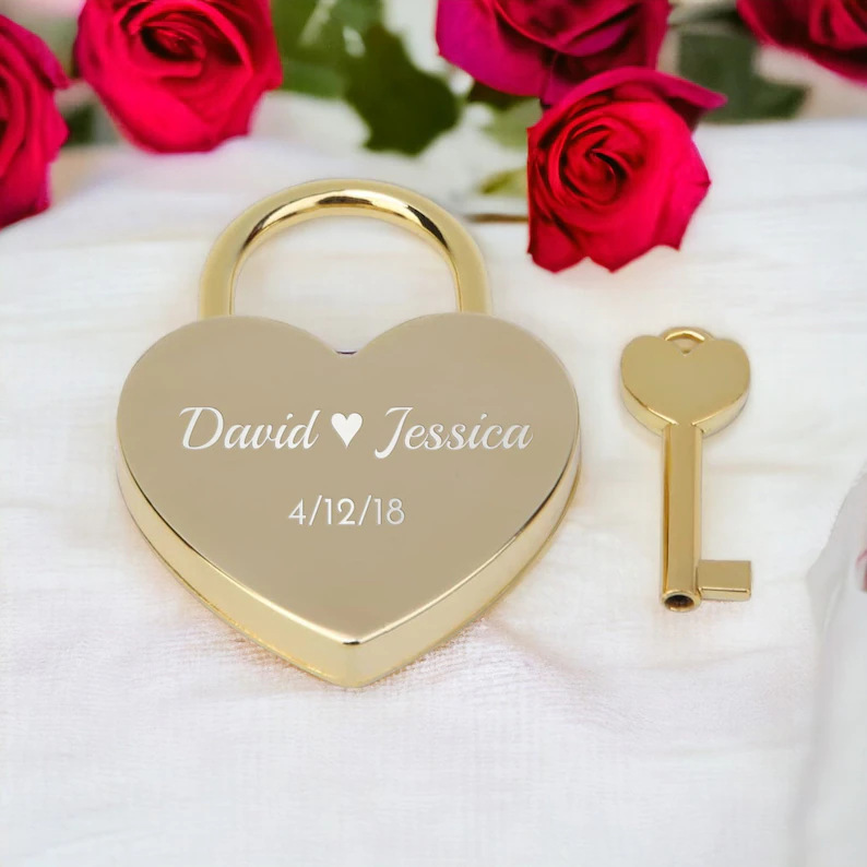 Custom Love Lock Personalised Padlock with Key Luggage Elegant Couples Wishing Lock for Valentines Day Gift
