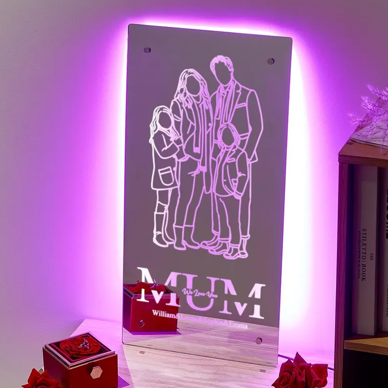 Custom Portrait Photo Mirror Lamp Personalised Picture and Names Neon Night Light Gifts for Mother