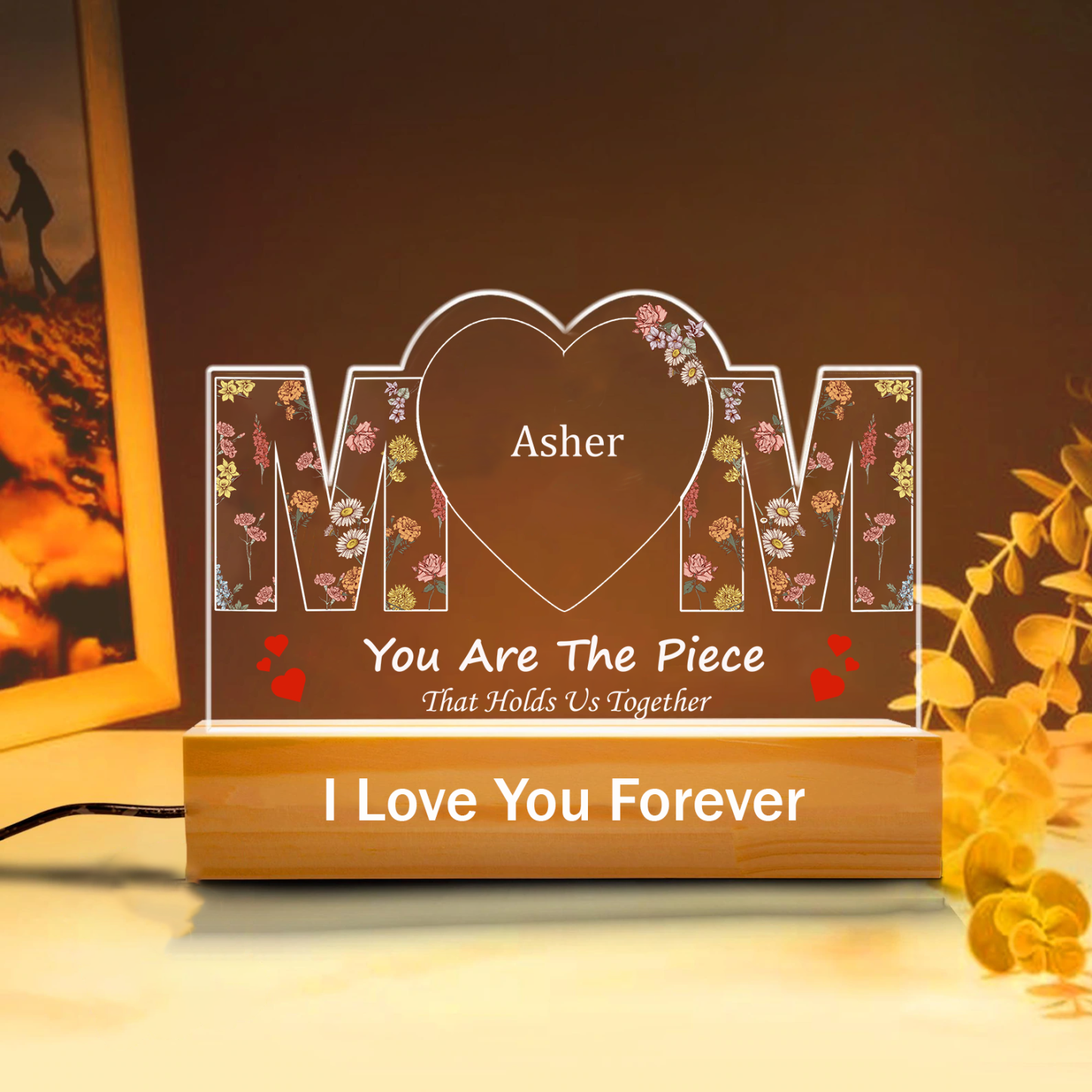 Personalised Mum Heart Puzzle Night Light Customized Flower Theme Night Light Mother’s Day Gift