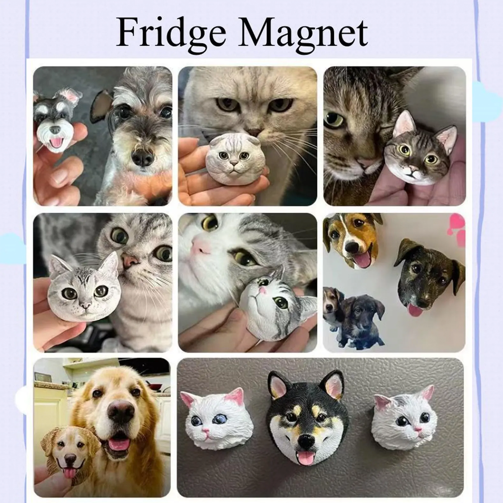 Handcraft Custom Realistic Pet Portrait Fridge Magnet Personalised 3D Cat or Dog Head Sculpture Clay Magnet Memorial Pet Gifts