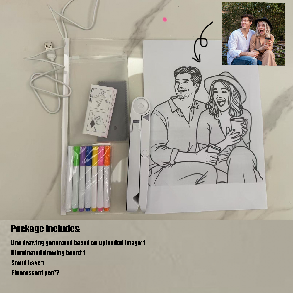 Rewritable LED Acrylic Drawing Board with Photo Line Drawing Templates USB Powered Reusable Light Up Doodle Pad Gift for Girls and Boys