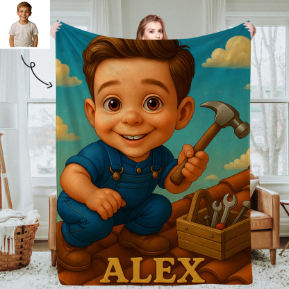 Custom Cartoon Portrait Picture Kids Blanket Soft Personalised Throw for Bedroom or Nap Time Gift for Kids