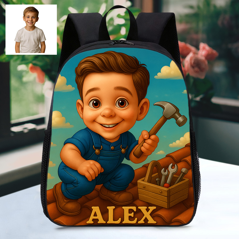 Custom Name and Photo Cartoon Backpack Profession Personalised School Bag Back to School Gift
