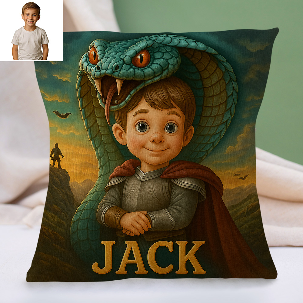 Custom Cartoon Portrait Pillow with Child Photo and Name Personalised Cushion for Nursery or Kids Bedroom Decor