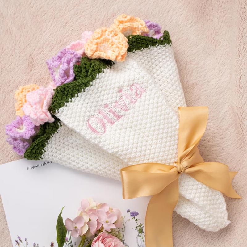 Handmade Finished Crochet Flower Blanket Bouquet Rose Knitted Bouquet Ready Made Throw Christmas Gift