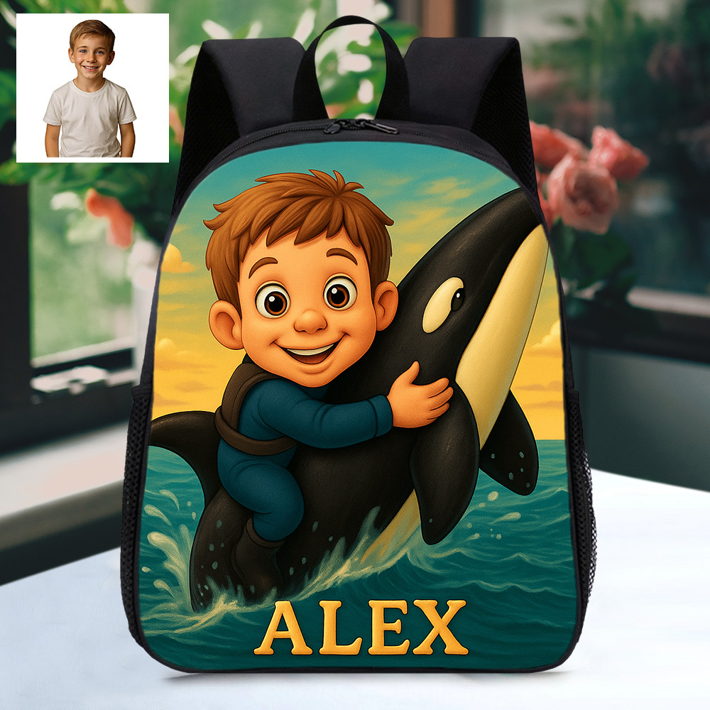 Custom Photo Cartoon Backpack with Child Name and Photo Personalised Kids School Bag Animal Gifts