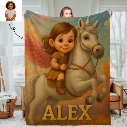 Sci Fi Theme Custom Cartoon Kids Blanket with Personalised Name and Photo Soft Throw for Bedroom or Reading Nook