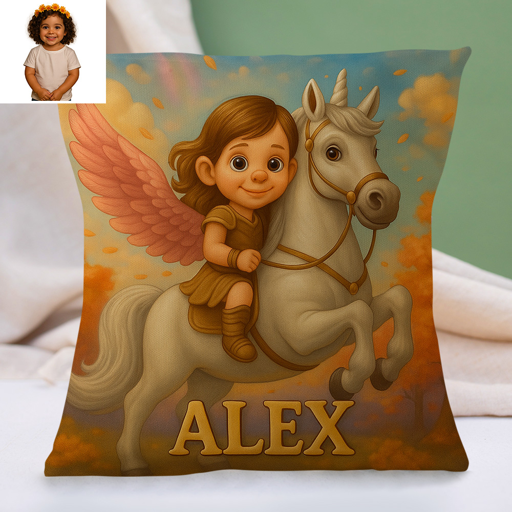 Personalised Sci Fi Cartoon Pillow with Child Name and Photo Galaxy Theme Cushion for Kids Playroom or Bed