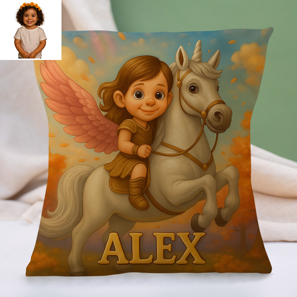 Personalised Sci Fi Cartoon Pillow with Child Name and Photo Galaxy Theme Cushion for Kids Playroom or Bed