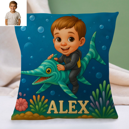 Custom Cartoon Portrait Pillow with Child Photo and Name Personalised Cushion for Nursery or Kids Bedroom Decor