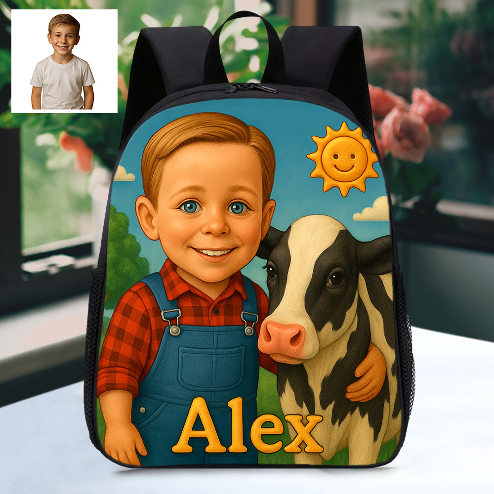 Custom Photo Cartoon Backpack with Child Name and Photo Personalised Kids School Bag Animal Gifts