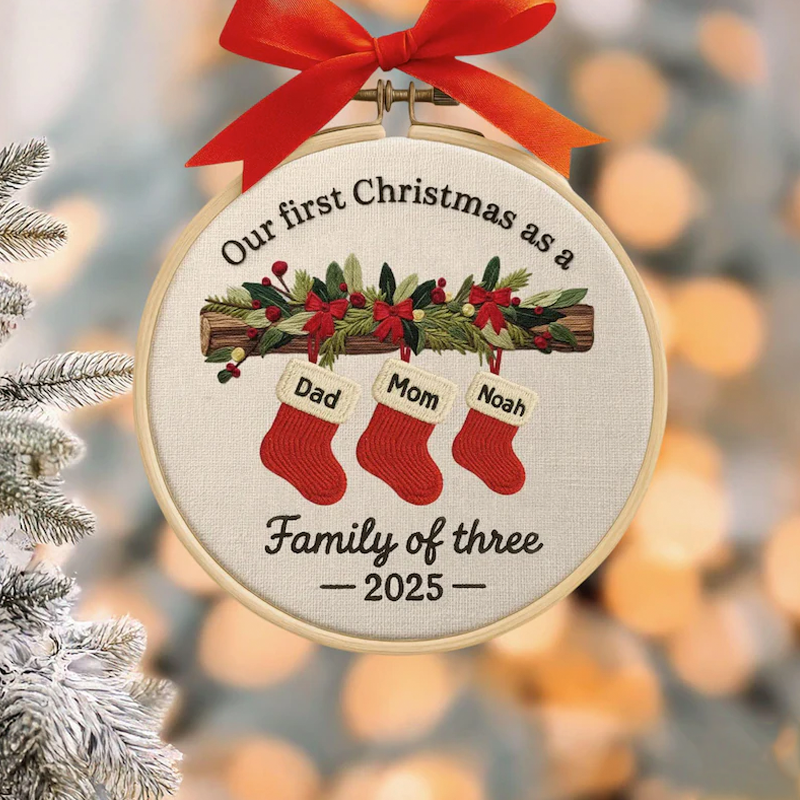 Personalised Family Names Embroidered Ornament Custom Our Family Ornament Christmas Holiday Keepsake First Christmas Embroidery Hoop Art