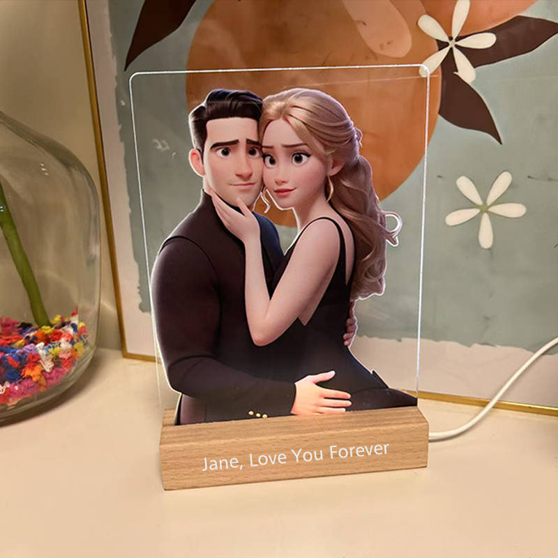 Personalised Cartoon Photo Pixar Inspired Portraits Style 3D Photo Night Light Christmas Gifts