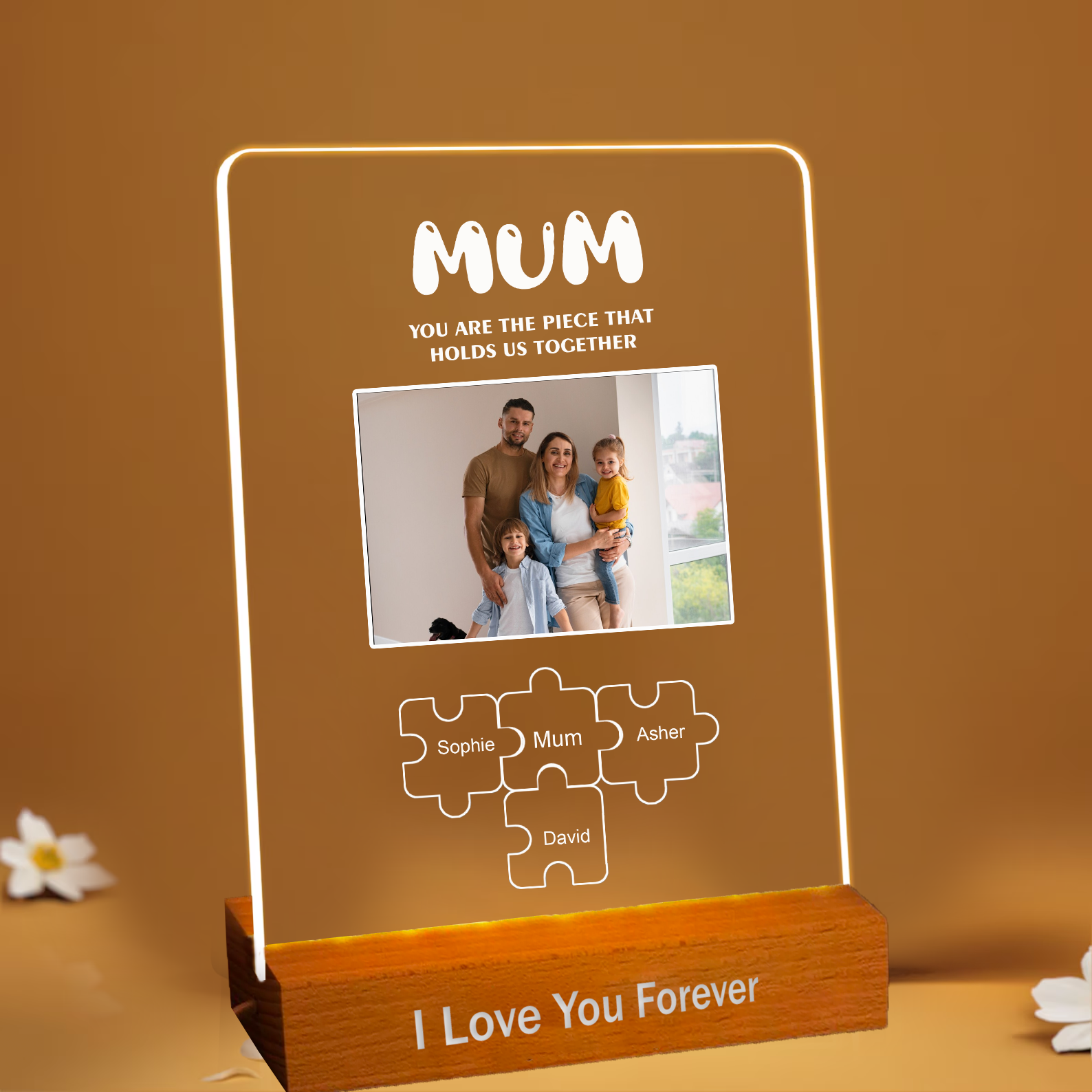 Personalised Photo and Name Sign Family Puzzle Night Light Mum You are the Piece that Holds Us Together